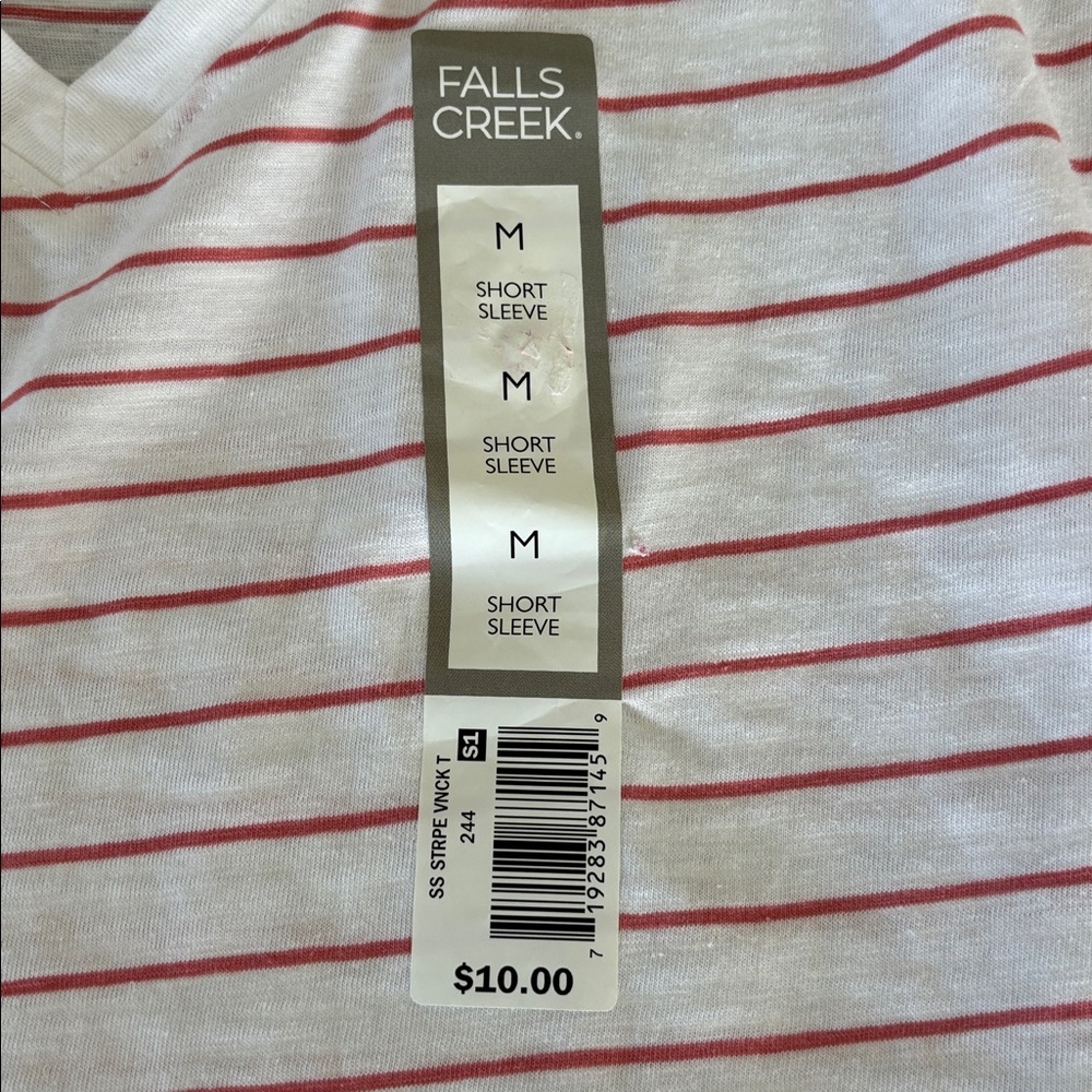 Falls Creek Red Striped V-Neck Tee size medium - Picture 2 of 4